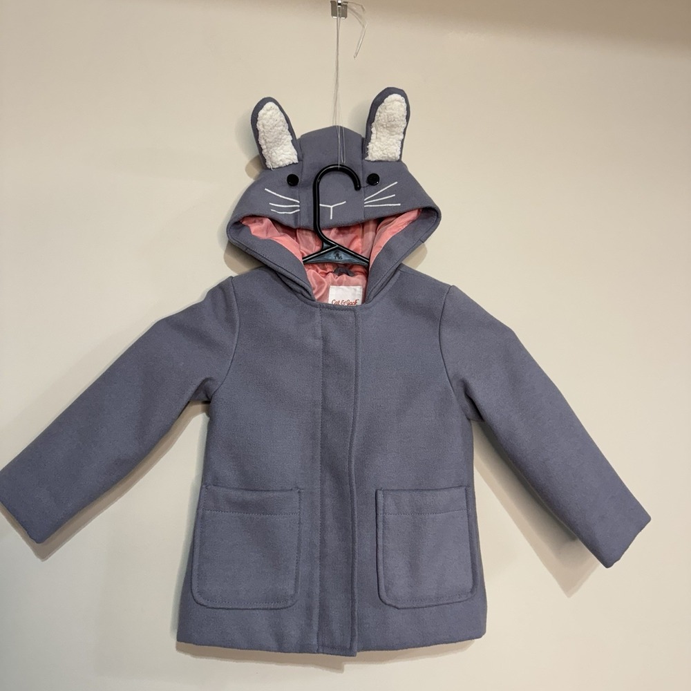 Cat & Jack Gray Rabbit Ears Tail Zipper Fall Winter Bunny Ears Jacket Size 2T